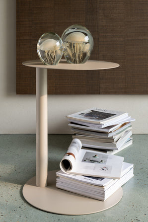 Round metal side table - Round, beige
