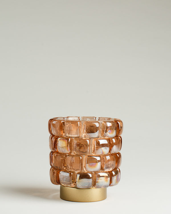 Mosaic candle lantern - Hurricane, cognac, 12cm