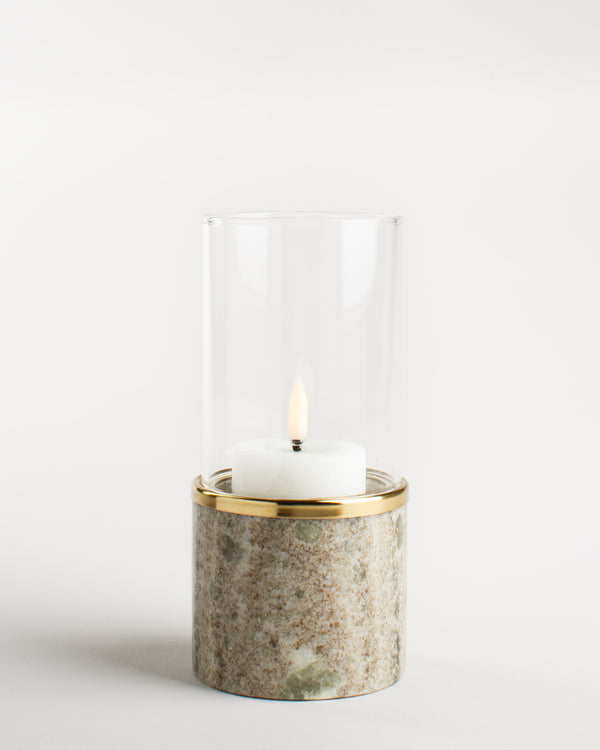 Marble candle holder with glass shade – Lantern, 8 x 17cm, beige