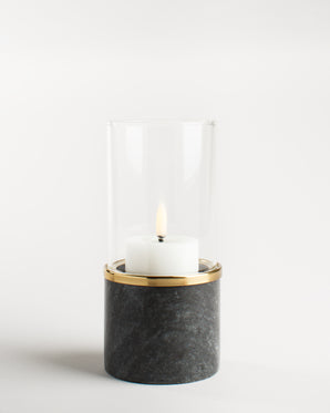 Marble candle holder with glass shade – Lantern, 8 x 17cm, black
