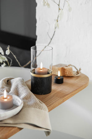 Marble candle holder with glass shade – Lantern, 8 x 17cm, black