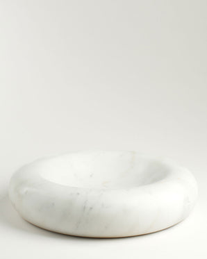 Round marble bowl - Low, white, 29 cm